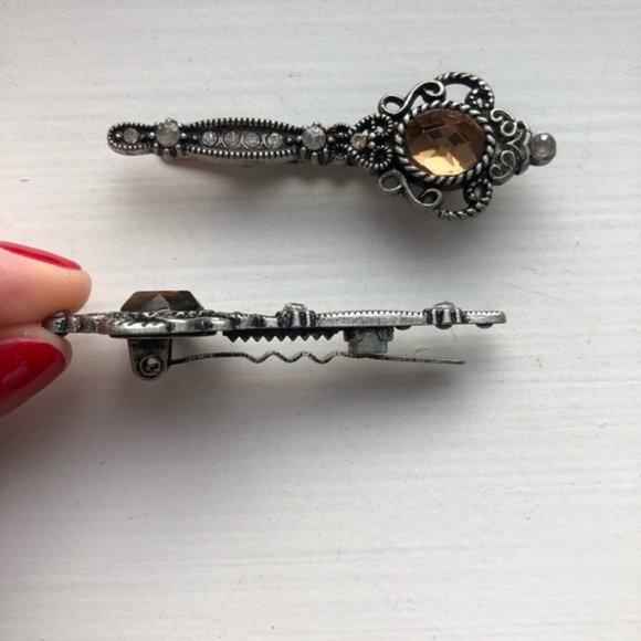 Set of 2 Vintage Hair Clips with Rhineston… - Picture 3 of 6